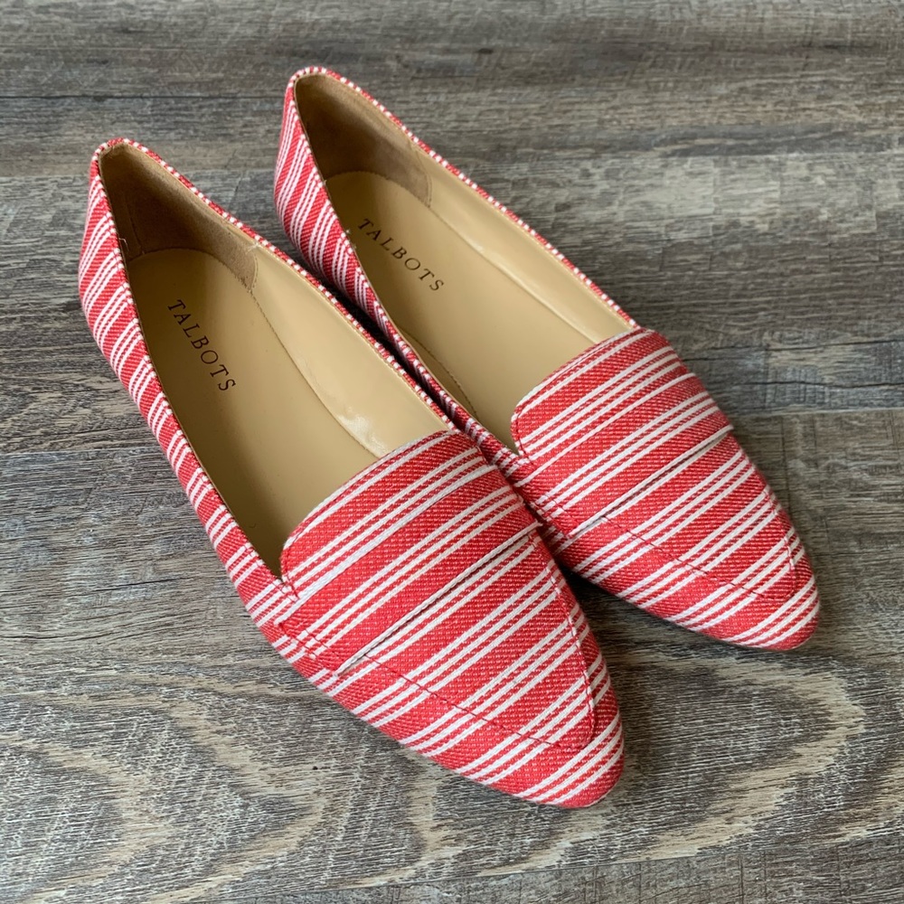 Talbots Red & White Striped Loafers Size 8